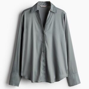 H&M Satin Button-Down Shirt - Gray Green